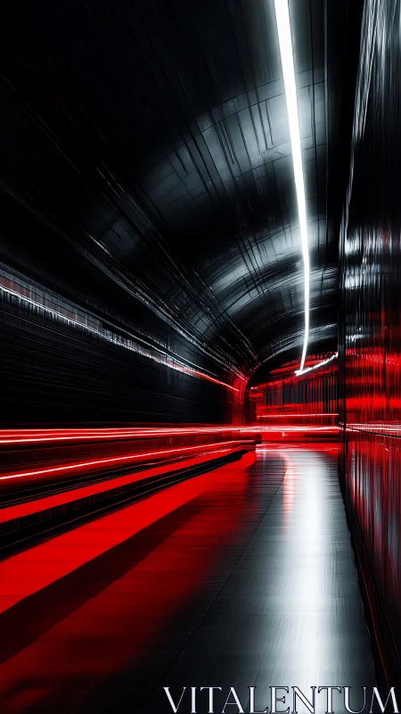 Neon river of speed carves a crimson tunnel through night