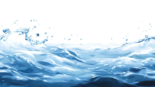 Blue surf crescendos in sunlit, crystal watercolor waves.