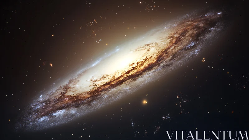 Spiral galaxy drifts like a glowing ember across deep space