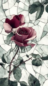 Stained-glass rose study with stylized botanical linework.