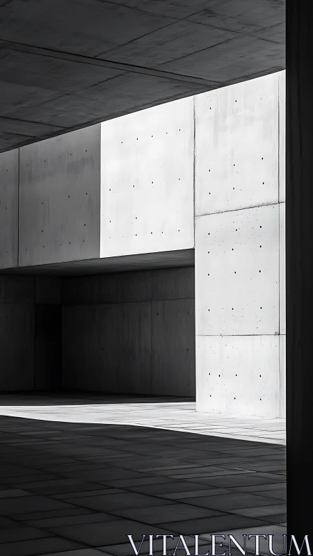Minimalist concrete corridor in stark light and shadow.