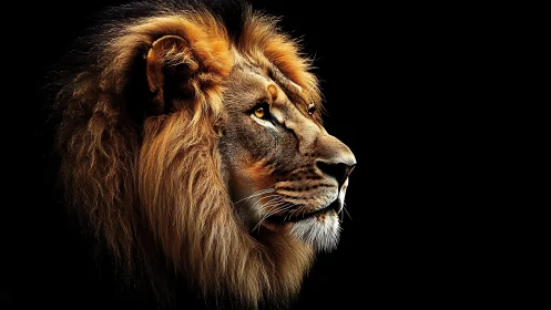 High-contrast lion profile renders detailed mane and facial topology