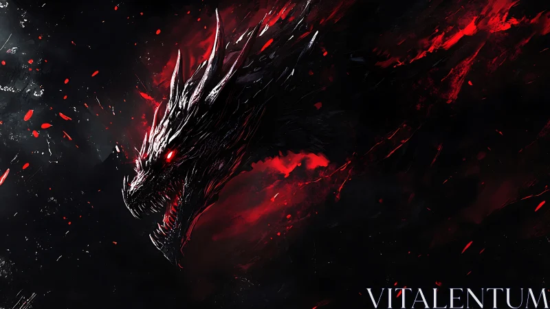 Infernal dragon head emerging from blazing red void.