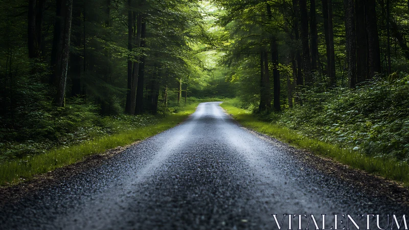 Gravel Road Through Dense Forest Canopy.