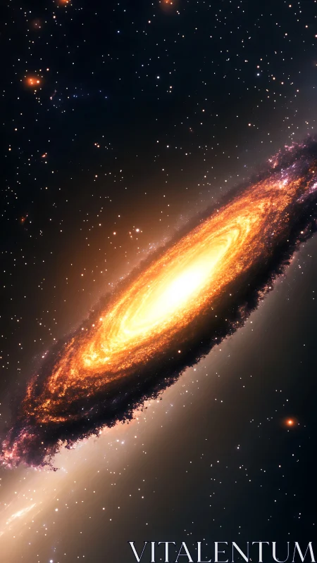 Digital painting of luminous spiral galaxy in deep space.