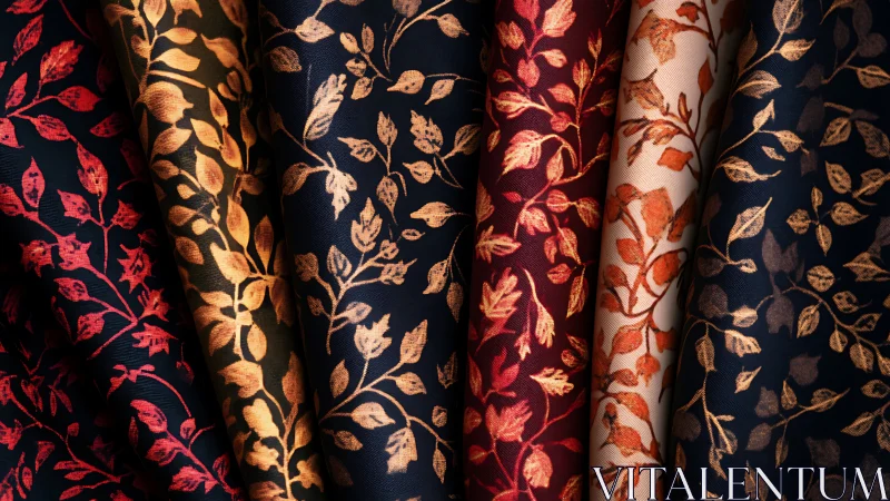 Warm botanical patterned fabrics in cozy autumn tones.