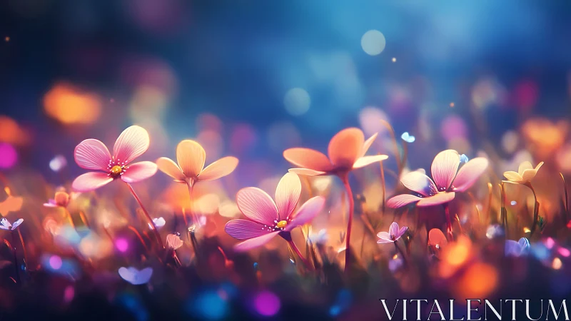 Glowing flowers dance in magical twilight bokeh