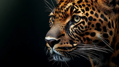 Side profile portrait of leopard in high contrast lighting