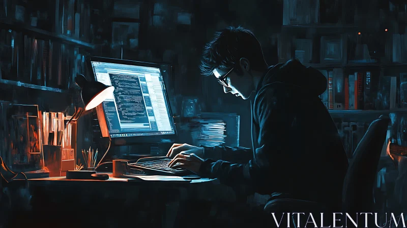 Midnight coder bends neon light into quiet digital worlds