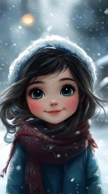 Digital painting portrait of winter girl with soft bokeh glow.