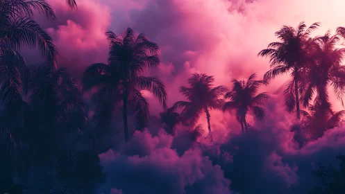 Palms Emerge Through Magenta Clouds at Dusk