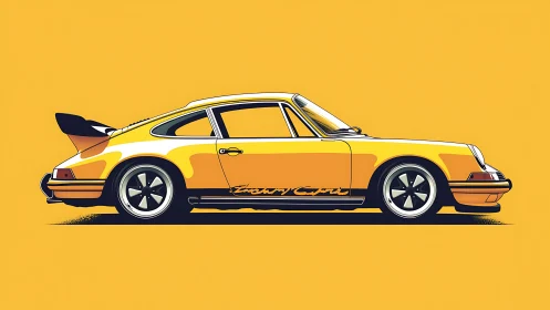 Side profile illustration of classic yellow rear wing sports car