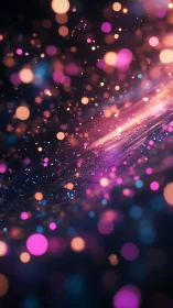 Neon bokeh stream over dark abstract space field.