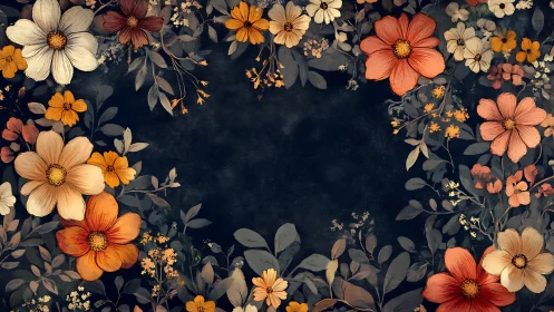 Warm Autumn Blooms Framing a Peaceful Dark Canvas