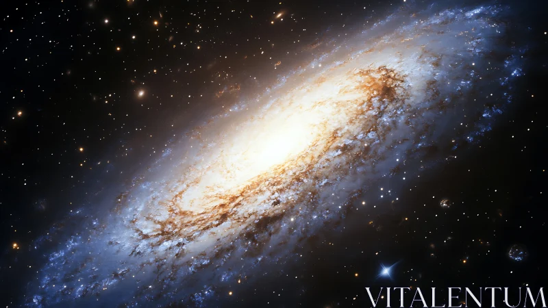 Edge-on spiral galaxy with bright central core in space field.