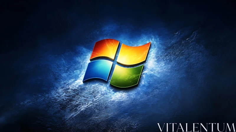Glowing Windows logo radiates over deep blue digital space