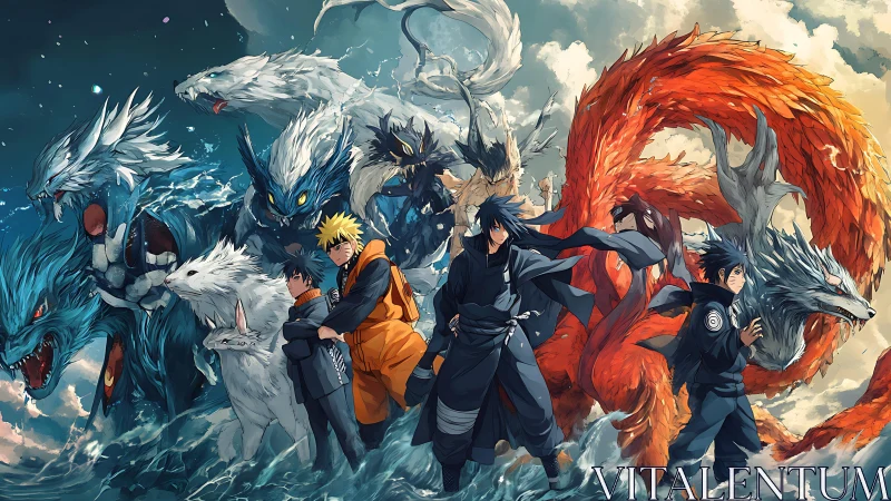 Legendary ninja and mighty beasts united in swirling power.