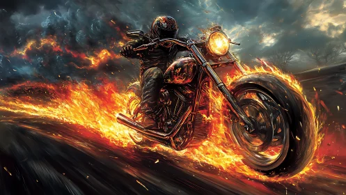 Thermodynamic flare rider on combustion-trail motorcycle.