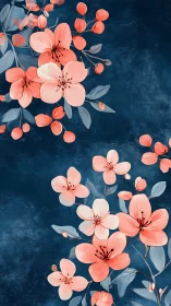 Coral Blossoms Against Deep Teal Background.