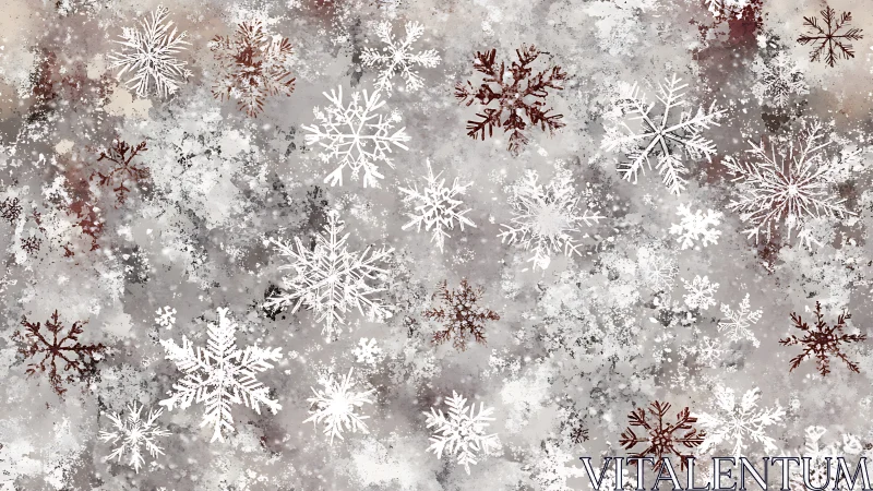 Frostbitten snowflake confetti drifting across misted winter dusk.