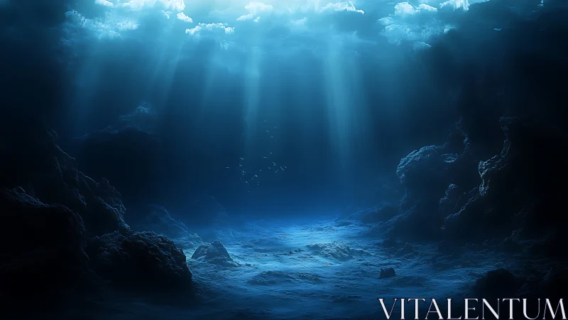 Subaquatic light shafts over bathyal seafloor topography.