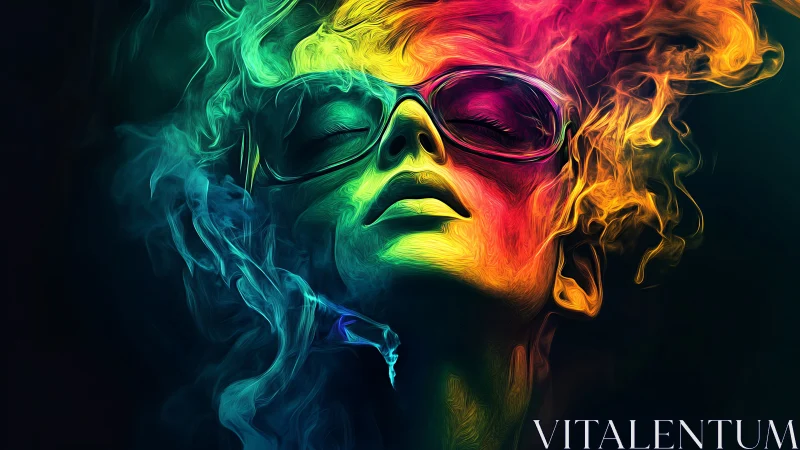 Digital portrait of face in multicolor smoke gradients.