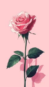 Pink Rose Single Stem Against Soft Background.