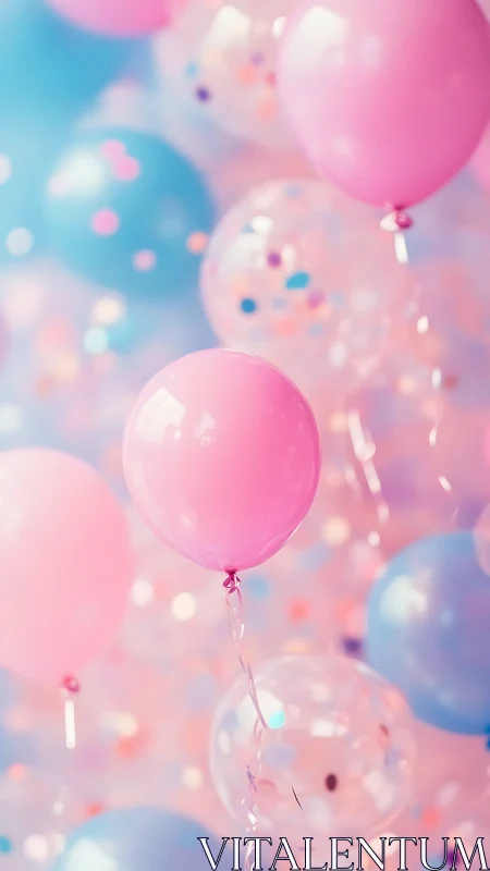 Translucent Balloons Floating in Pink and Blue Gradient.