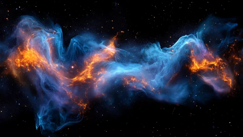 Volumetric nebula stream rendered in high-contrast digital hues