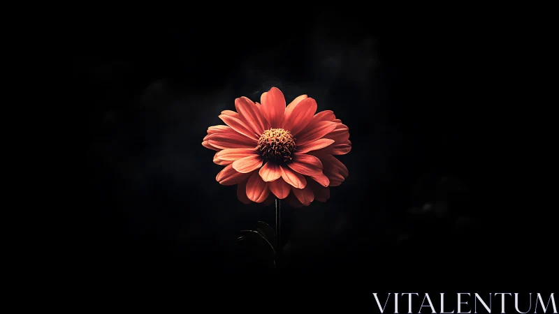 Coral Dahlia Bloom Against Darkness. Botanical Study.