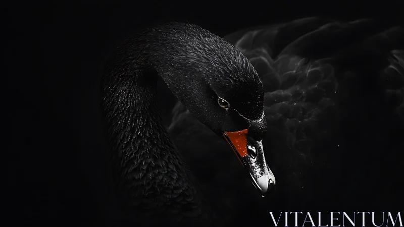 Black Swan Profile with Chromatic Orange Beak Detail Study.