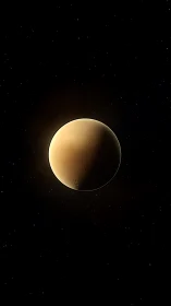 Crescent lit brown planet against deep black star field.