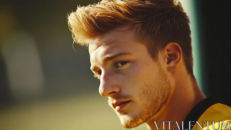 Warm golden portrait of a thoughtful young man outdoors.