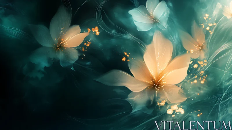 Bioluminescent Flora with Gossamer Petals and Luminous Particle Dynamics.