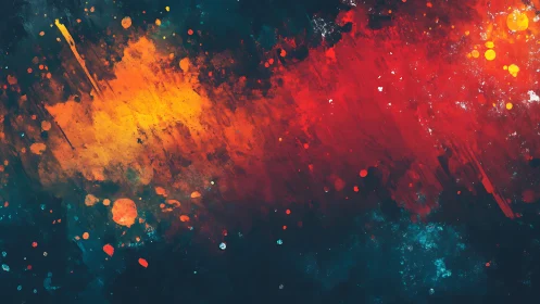 Vivid Abstract Painting with Bold Red and Orange Splashes.