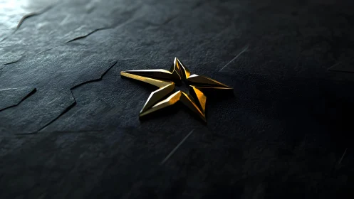 Shiny Golden Star on Dark Textured Surface, Dramatic Lighting.