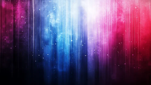 Neon rainstorms quietly stitch blue and magenta night skies