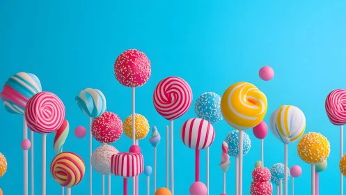 Vibrant Assorted Lollipops in Whimsical Pop Art Style.