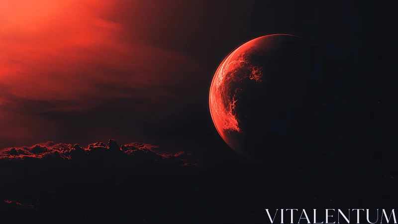 Crimson eclipse over a molten world in silent deep space.