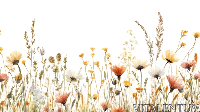 Botanical Meadow Study: Wildflower Composition with Warm Chromatic Range.