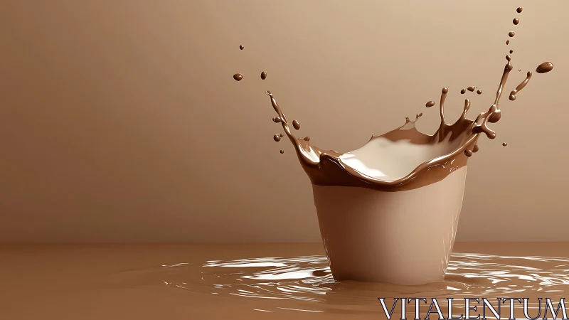 Chocolate splash crown rises in silky caramel silence.