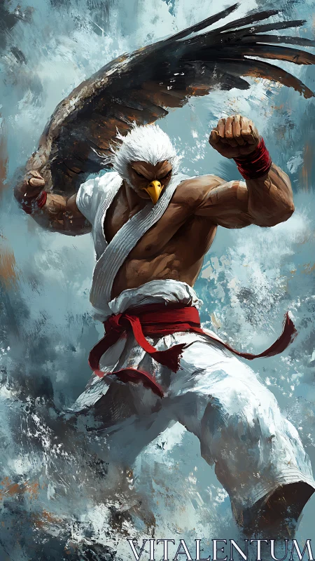 Skyborn eagle warrior unleashes storm-forged martial fury.