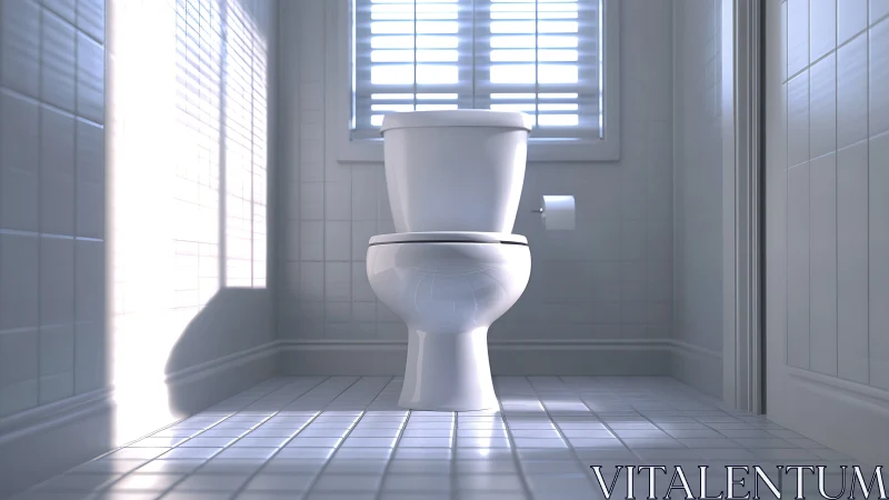White ceramic toilet stands under cool window light