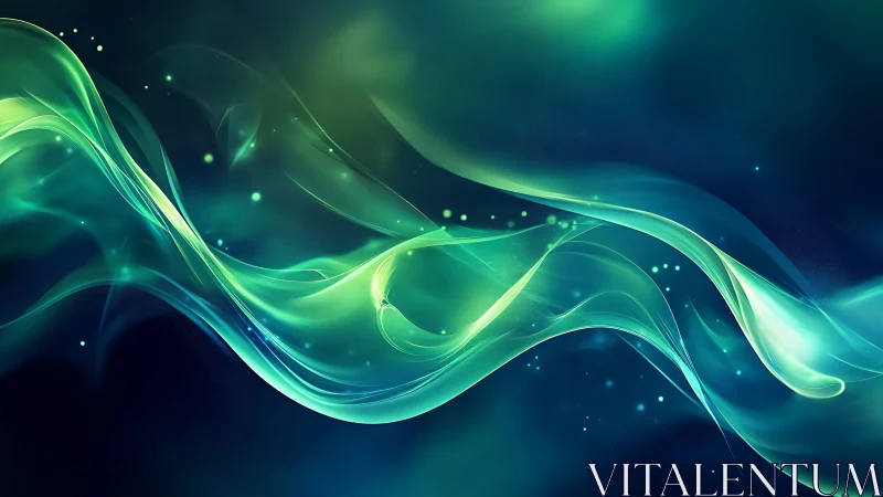 Luminescent teal energy ribbons curve across deep gradient field