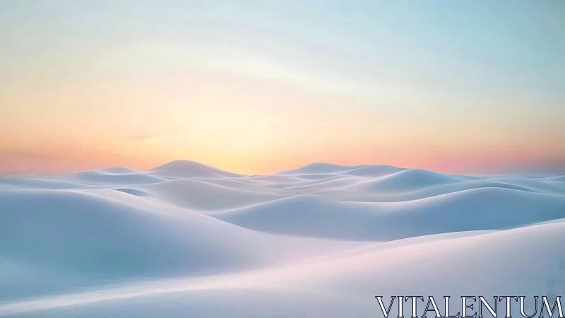 Softly lit snow dunes form minimal gradients under pastel dawn