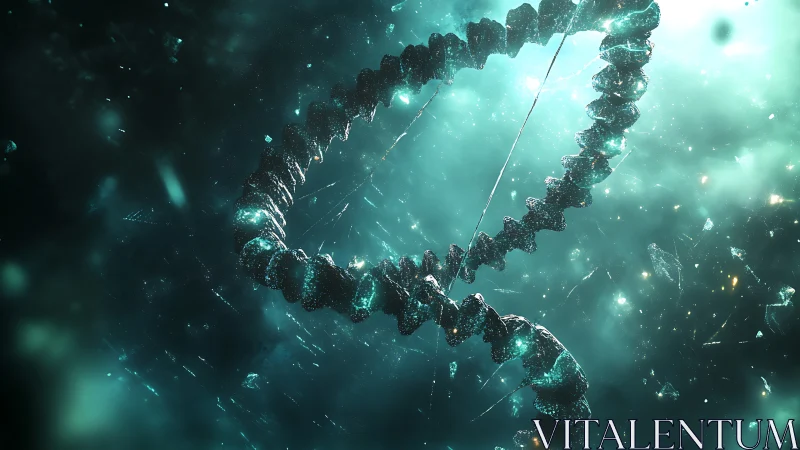 Helical cosmic strand rendered as fractured teal energy loop.