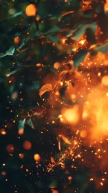 Burning Tree Branches with Glowing Embers and Smoke.