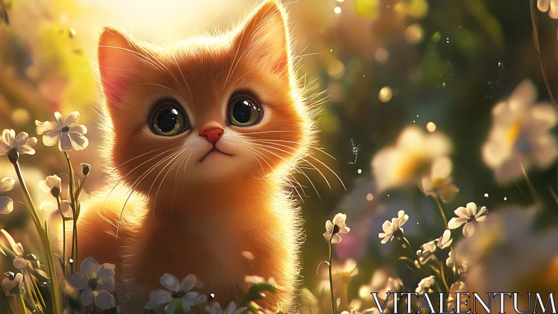 Russet Feline's Enchanted Garden Dream Among Petite Blooms.