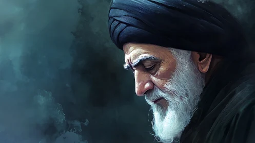 Profile study of elder in turban with textured digital brushwork.