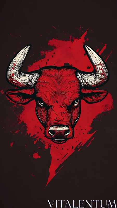 Red bull head illustration with bold splatter background.